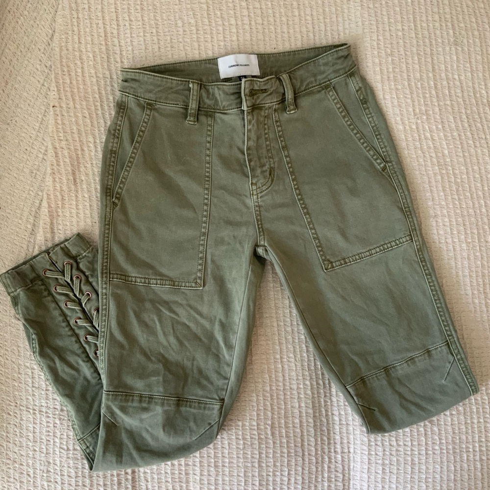 Current Elliott Weslan Pants Army Green Jeans Trousers Revolve Lace Up Capris
